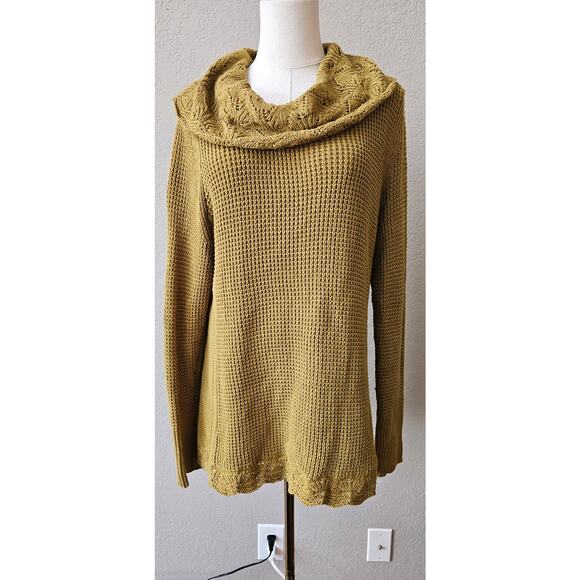 Chicos Textured Lacework Cowl Neck Pullover Sweater Tunic Golden Brown 2 Large - Picture 2 of 8